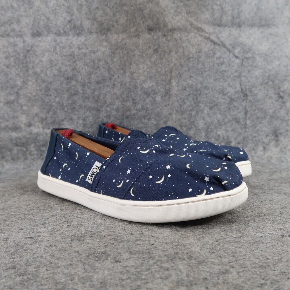 Toms Shoes Kids 4 Slip On Flats Stars Moon Alpargatas Casual Blue Loafer Comfort
